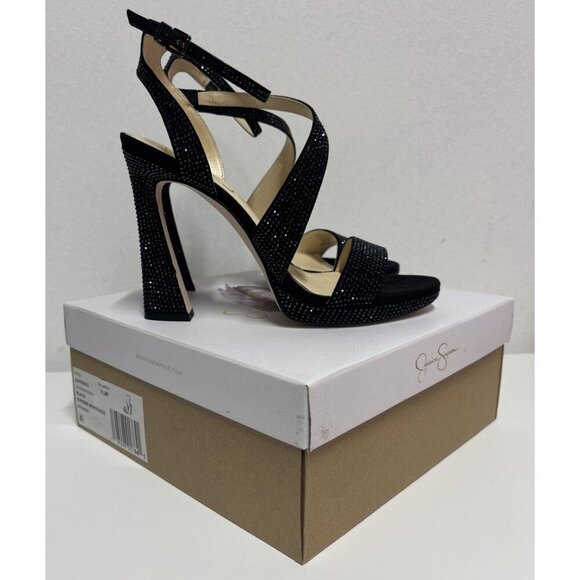 JESSICA SIMPSON / J-Friso-2 /  Black / Rhinestone / Platform Heeled / Sandals / - Picture 6 of 8